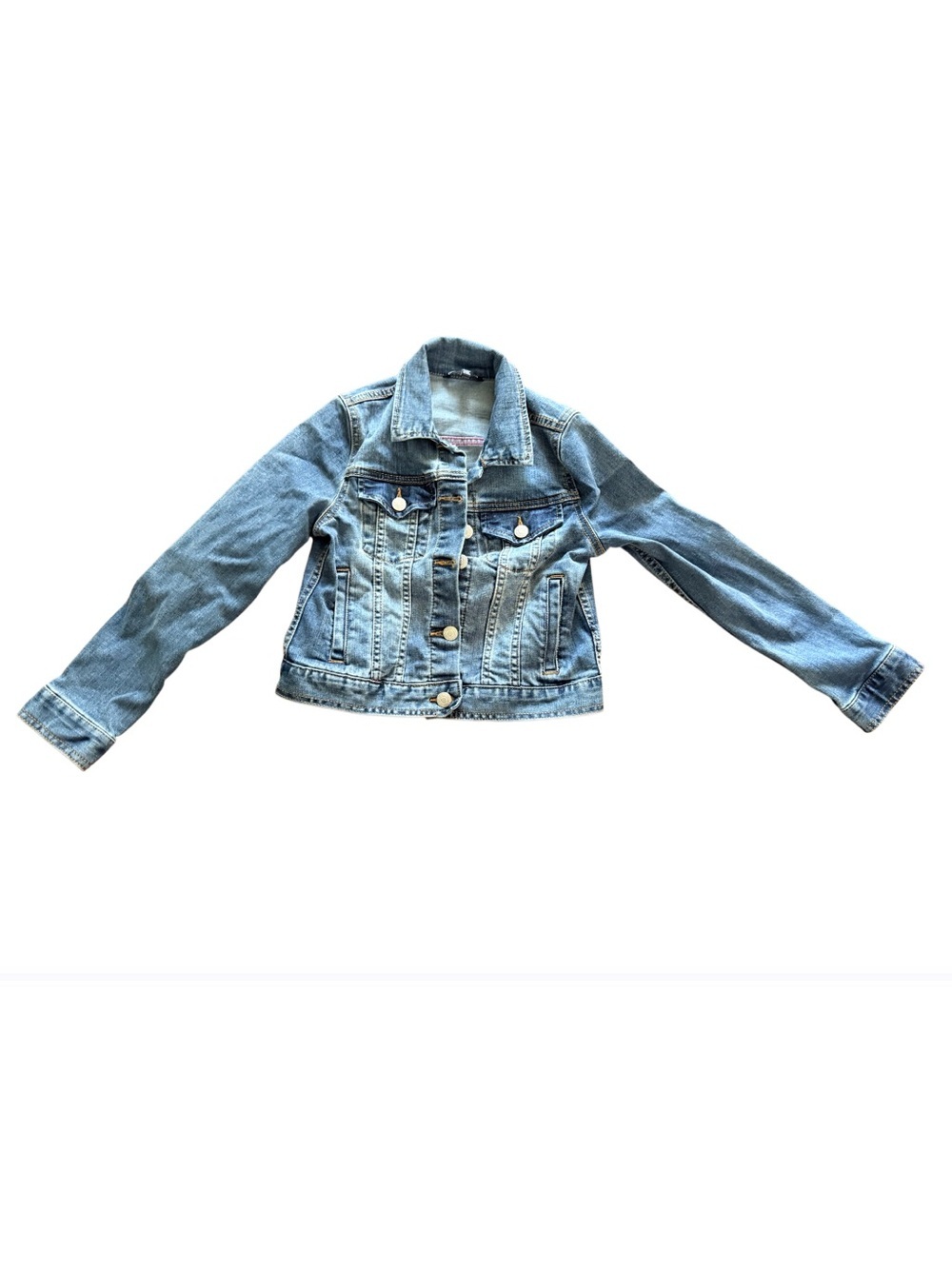 Calvin Klein Medium Blue Denim Jacket with Pink Stitching-Size M